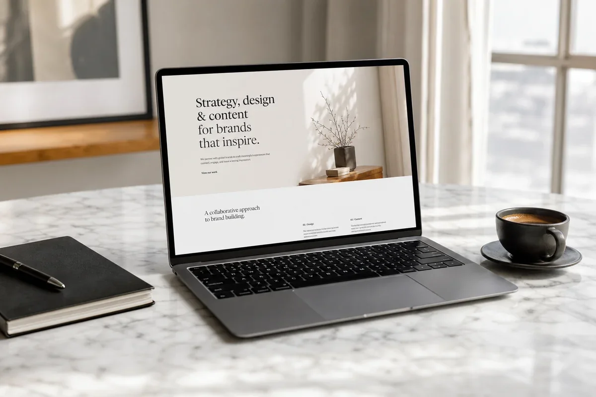 [Example] Premium laptop workspace — photorealistic product scene